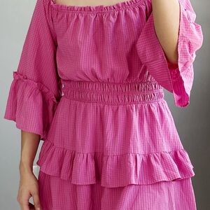 Pink Off-Shoulder Midi Dress